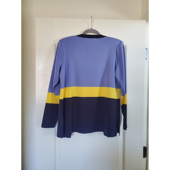 Exclusively Misook Purple Yellow Colorblock Open Front Cardigan Sweater Sz Small - Picture 9 of 11
